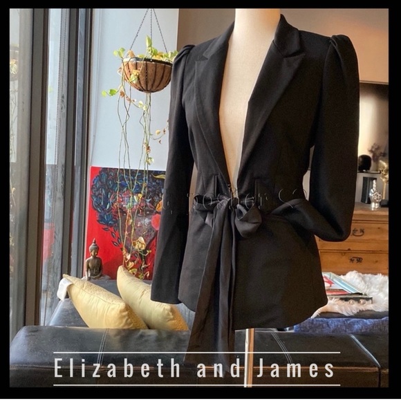 Elizabeth and James Fitted Structured blazer jacket with silk tie around waist - Picture 1 of 17